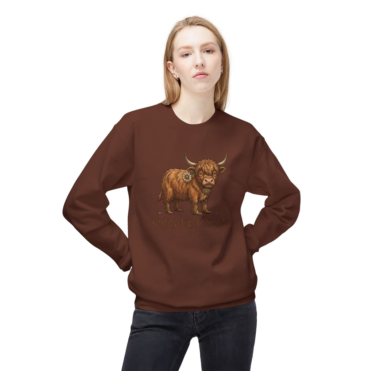 Giddy Up & Smile Highland Cow Crewneck