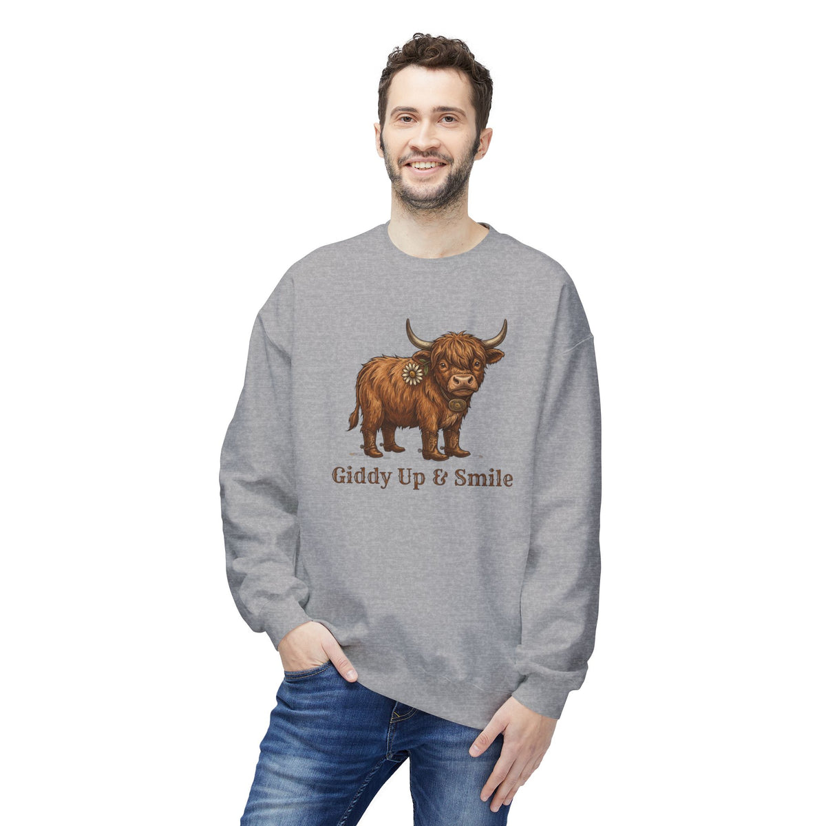 Giddy Up & Smile Highland Cow Crewneck