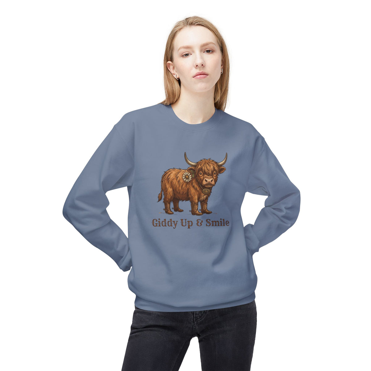 Giddy Up & Smile Highland Cow Crewneck