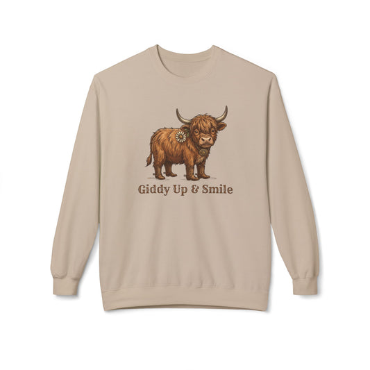 Giddy Up & Smile Highland Cow Crewneck