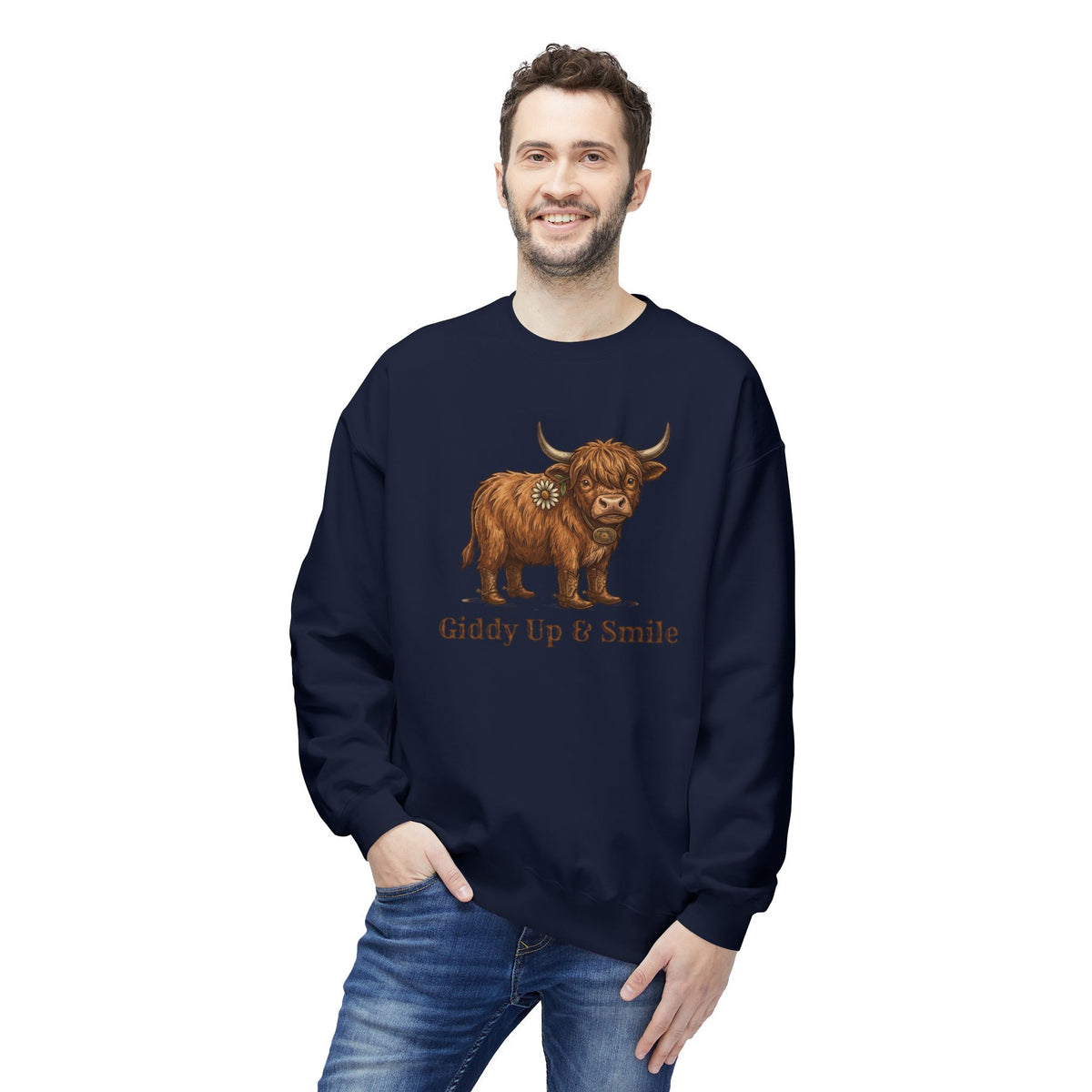 Giddy Up & Smile Highland Cow Crewneck