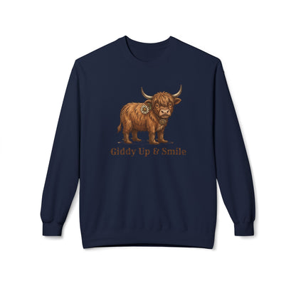 Giddy Up & Smile Highland Cow Crewneck