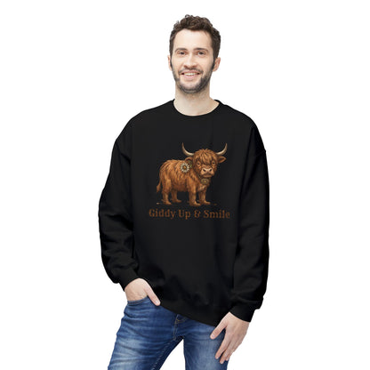 Giddy Up & Smile Highland Cow Crewneck