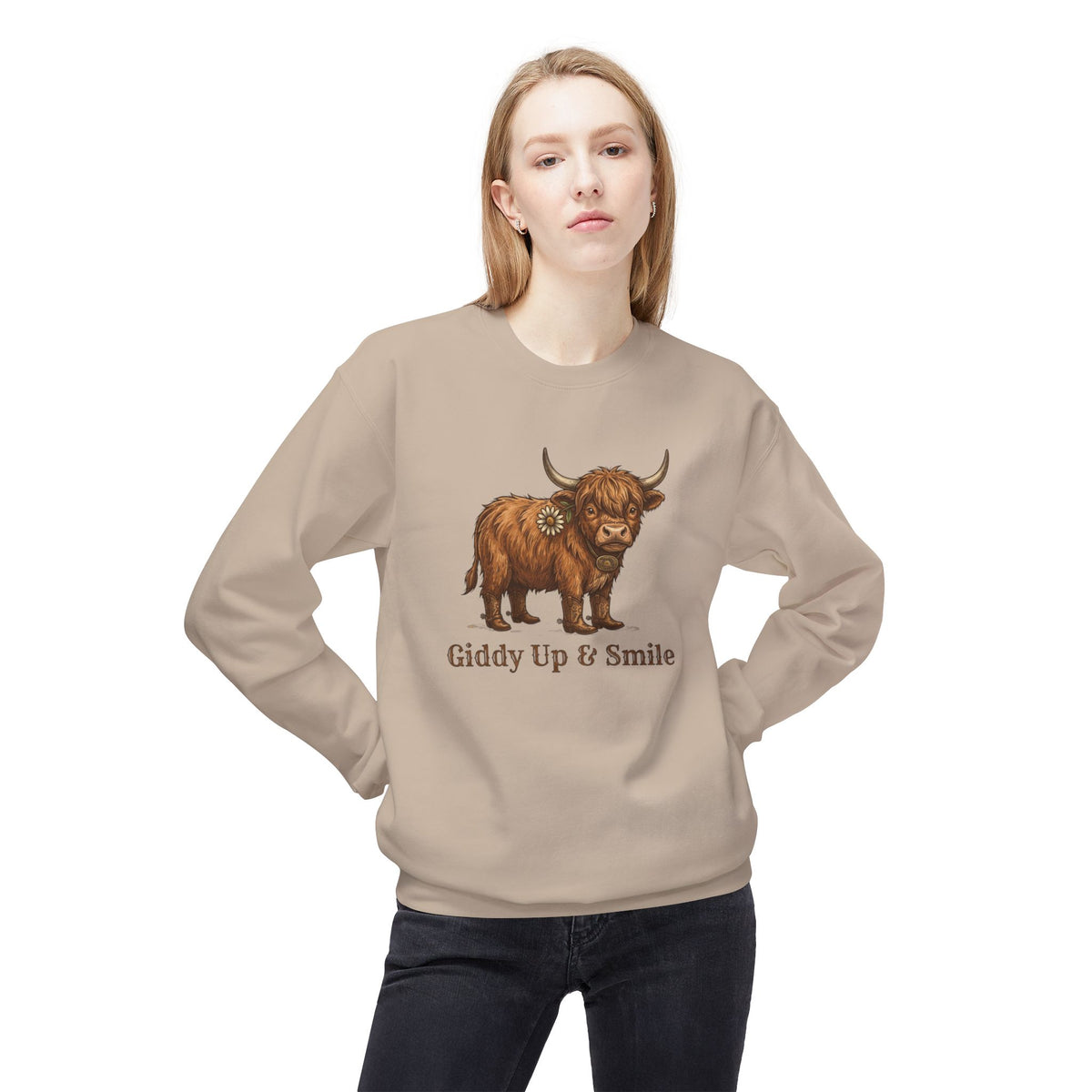 Giddy Up & Smile Highland Cow Crewneck