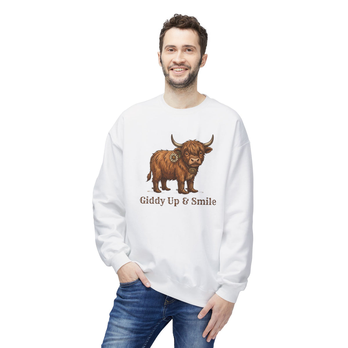 Giddy Up & Smile Highland Cow Crewneck