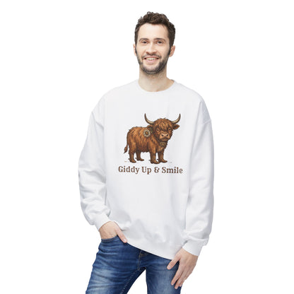 Giddy Up & Smile Highland Cow Crewneck