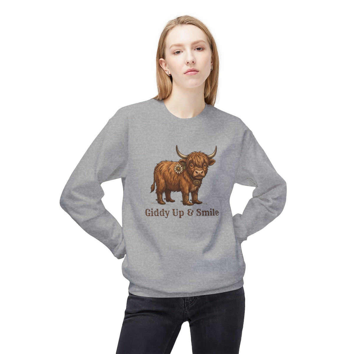 Giddy Up & Smile Highland Cow Crewneck