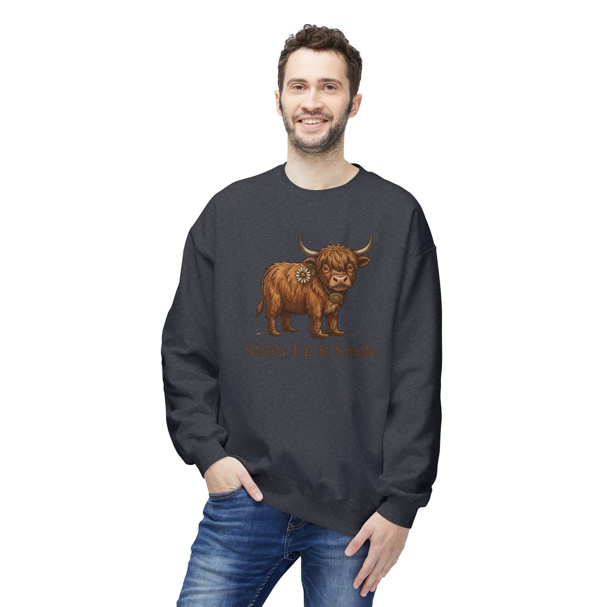 Giddy Up & Smile Highland Cow Crewneck