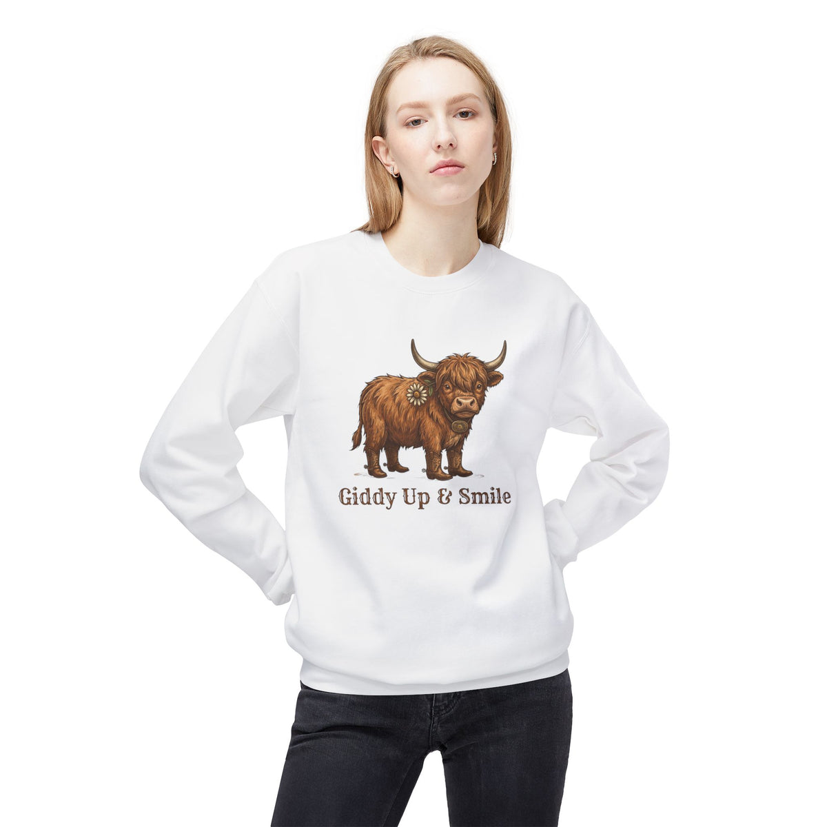 Giddy Up & Smile Highland Cow Crewneck