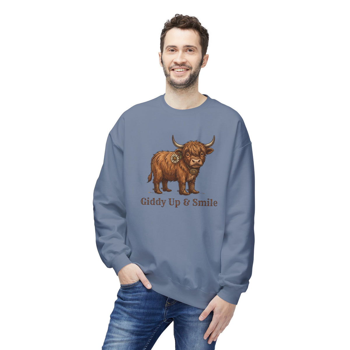 Giddy Up & Smile Highland Cow Crewneck