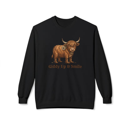 Giddy Up & Smile Highland Cow Crewneck