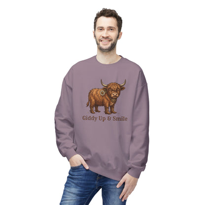 Giddy Up & Smile Highland Cow Crewneck