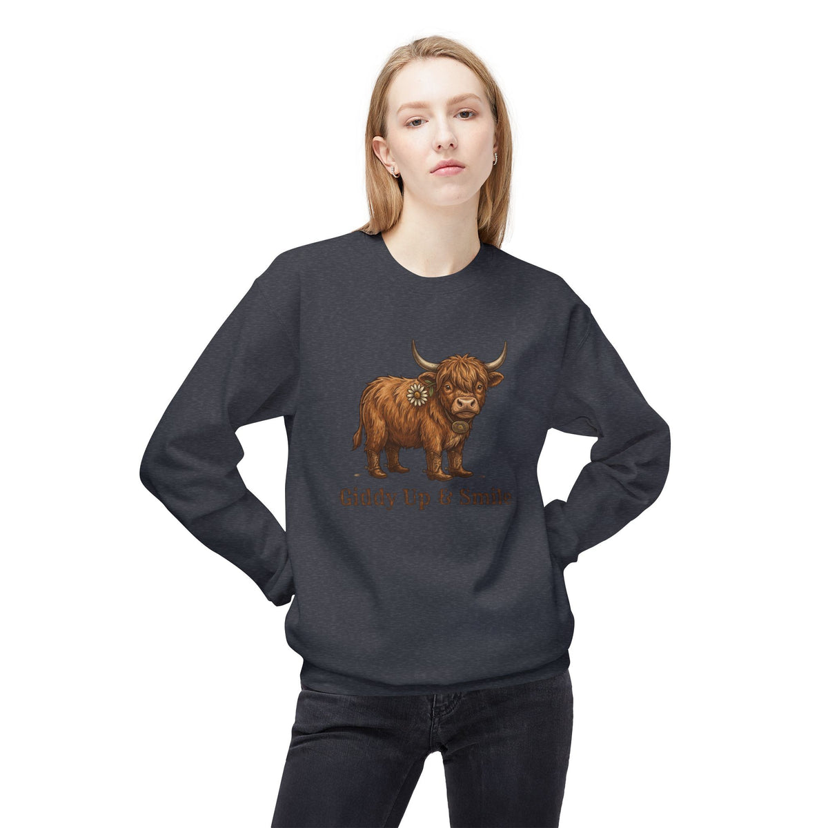Giddy Up & Smile Highland Cow Crewneck