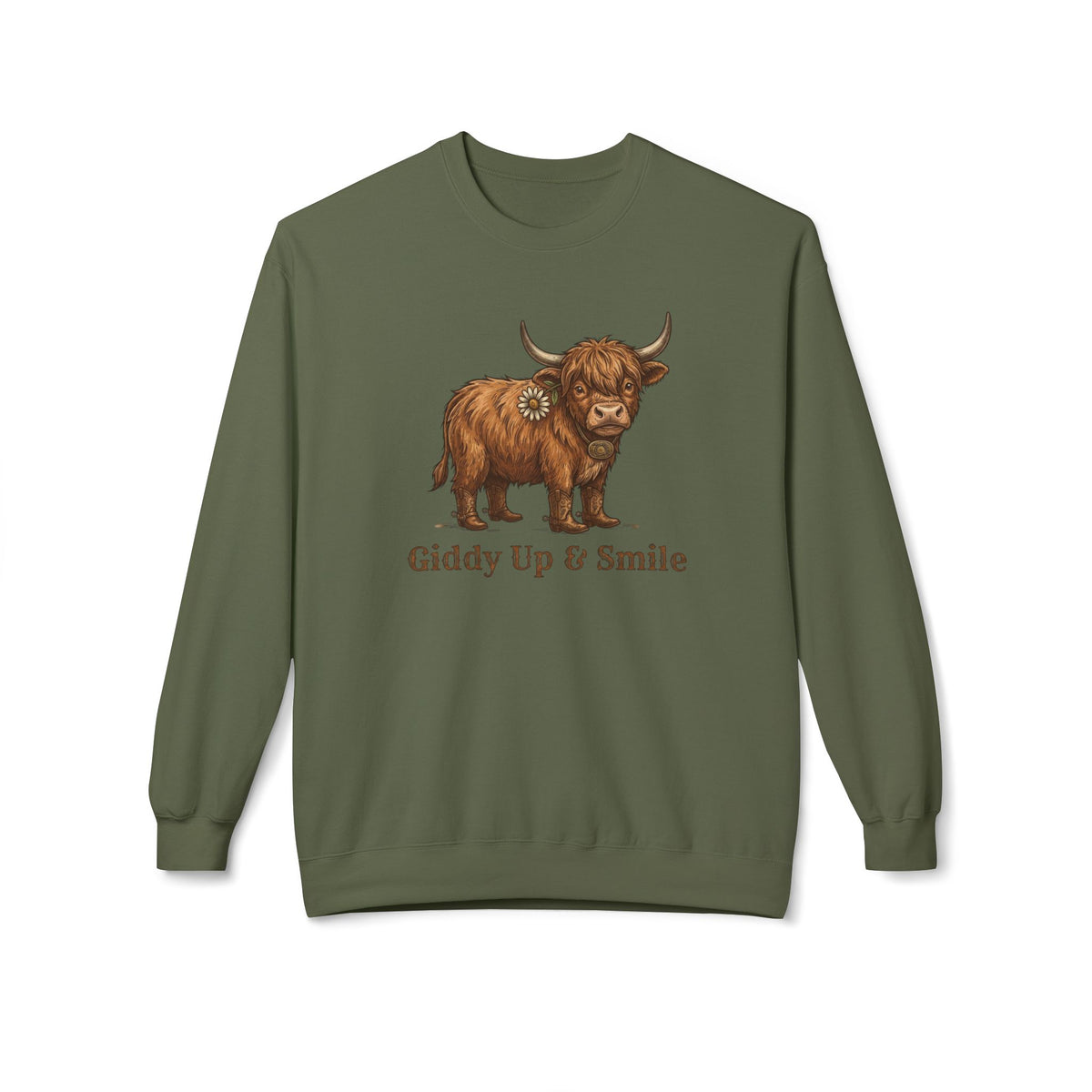 Giddy Up & Smile Highland Cow Crewneck