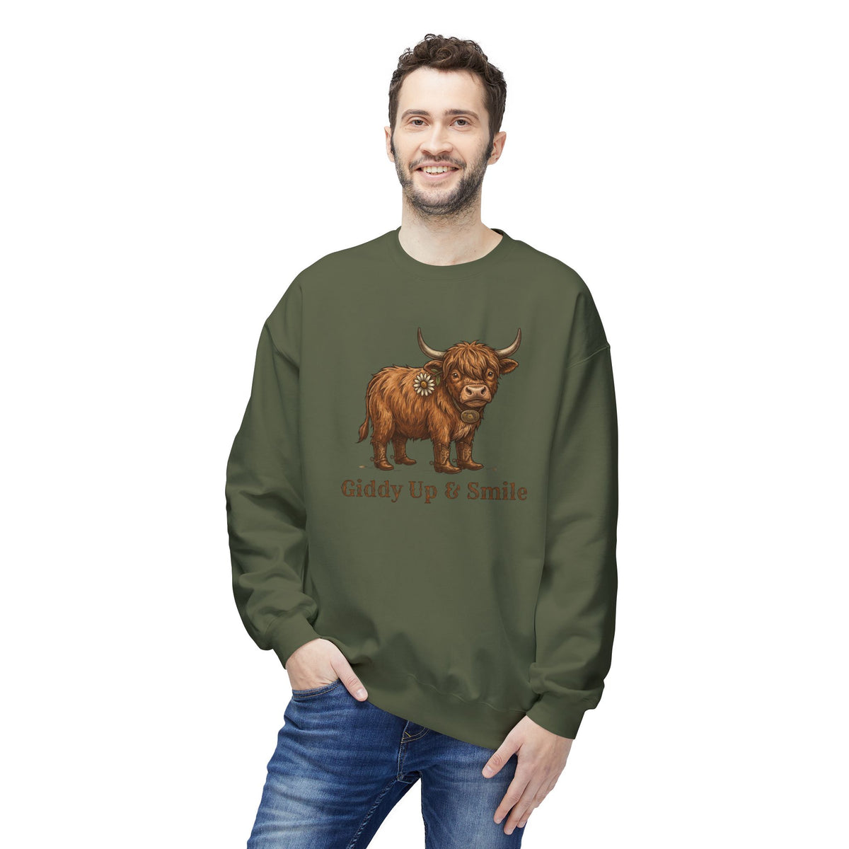 Giddy Up & Smile Highland Cow Crewneck